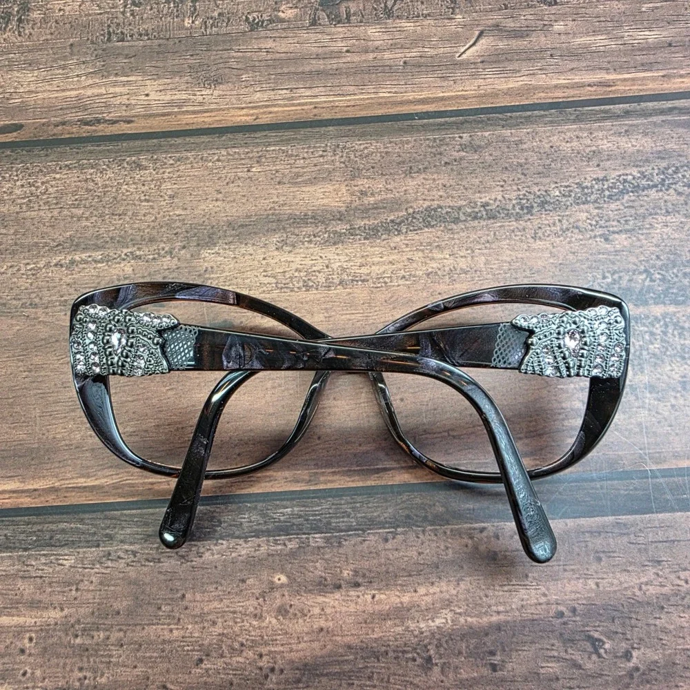 Vera Wang Hera PL Cat Eye Eyeglasses Dark Tortoise Rhinestone Embellished Frames